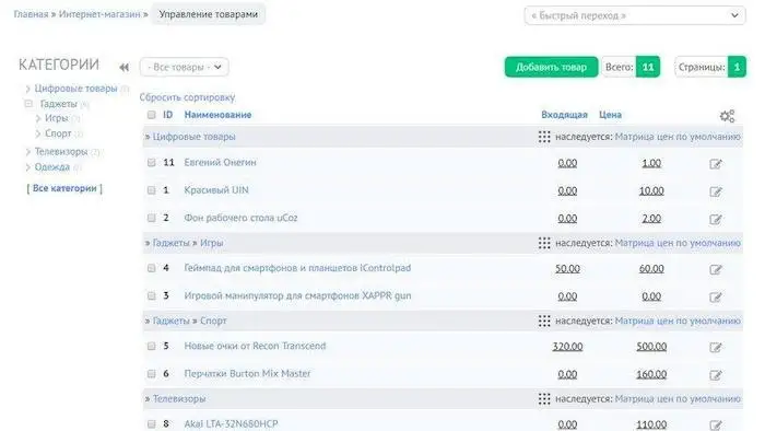 Список товаров