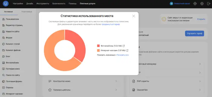 Панель управления uCoz